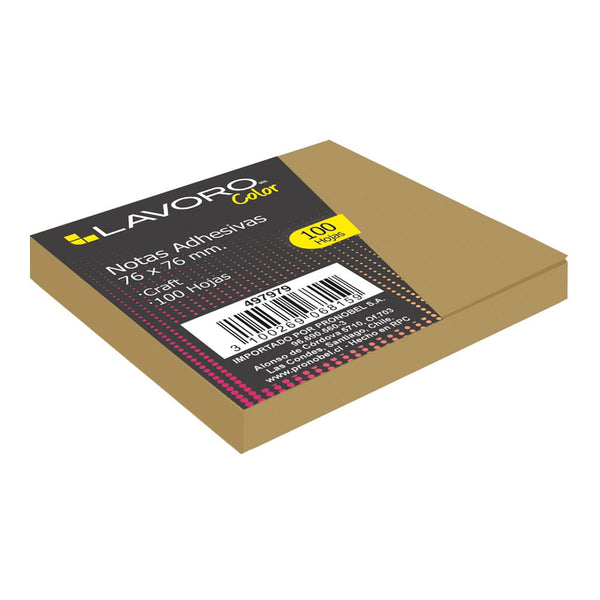 Nota Adhesivas 654 Kraft 76 X 76 mm 100 Hojas LAVORO Café 
