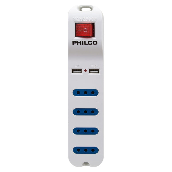 Alargador Múltiple 4+2Usb 1.5 mt Blanco Switch PHILCO Blanco 