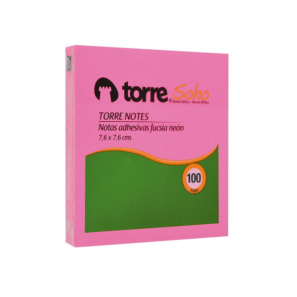 Nota Adhesiva Fucsia Neón 7.6 X 7.6 cm 100 Hojas TORRE Fucsia 
