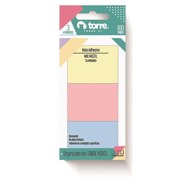 Taco Nota Mix Pastel 100 Hojas Blister 3 Un TORRE Colores Surtidos Pastel 