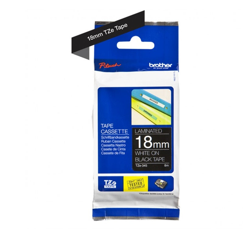 Cinta Tze-345 Blanco/Negro 18 mm (0.7") X 8 mt (26.2') BROTHER Blanco / Negro 