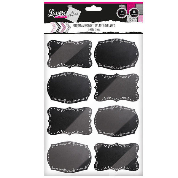 Etiqueta Decorativa Negro/Blanco 65 mm X 45 2 Hojas 16 un LAVORO Negro / Blanco 