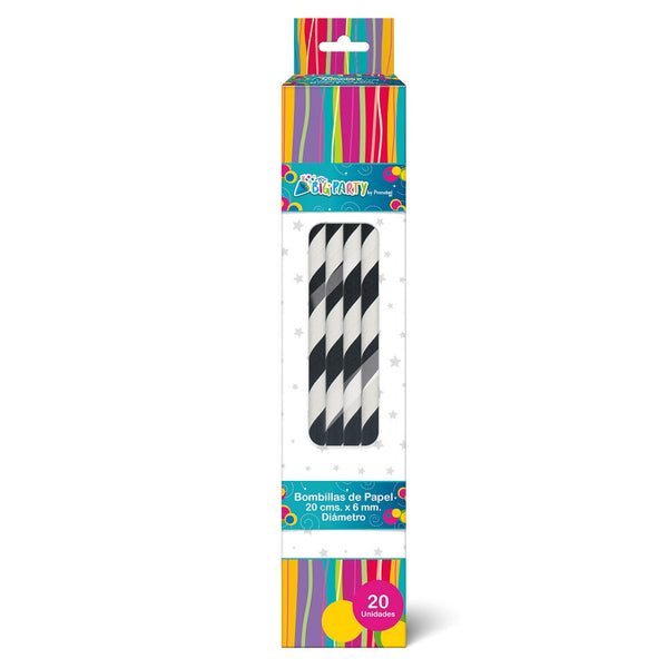Bombilla Papel Negro / Blanco 20 Un BIG PARTY ECO 