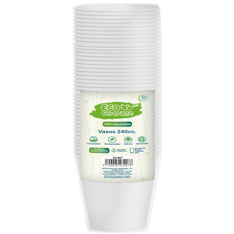 Vaso Blanco 8 Oz Plastico Eco 50 Un BIG PARTY ECO 