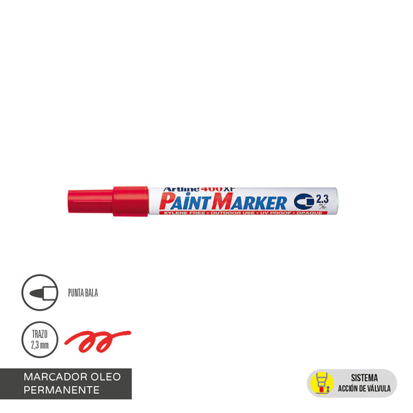 Marcador Permanente Oleo Punta Redonda 400 Rojo ARTLINE Rojo 