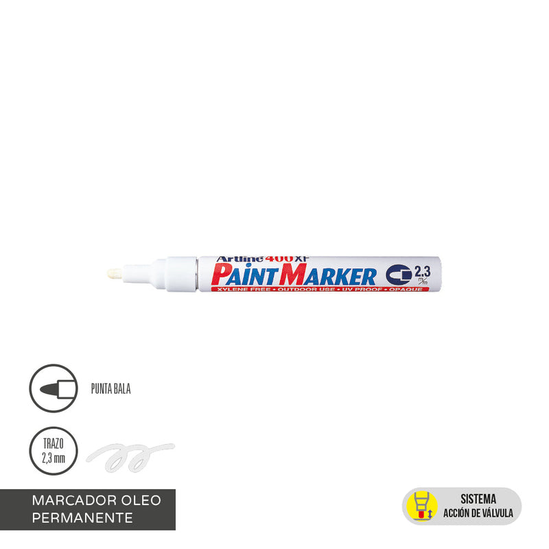 Marcador Permanente Oleo Punta Redonda 400 Blanco ARTLINE 