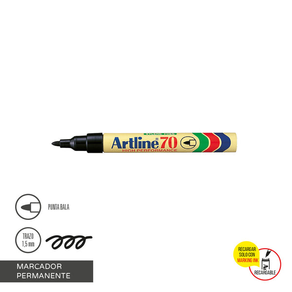 Marcador Permanente Recargable 70 Punta Redonda Negro ARTLINE Negro 