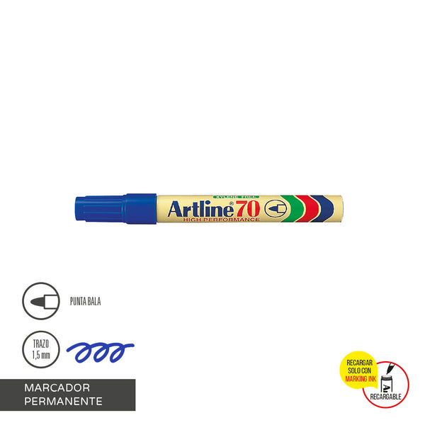 Marcador Permanente Punta Redonda Azul Recargable 70 ARTLINE 