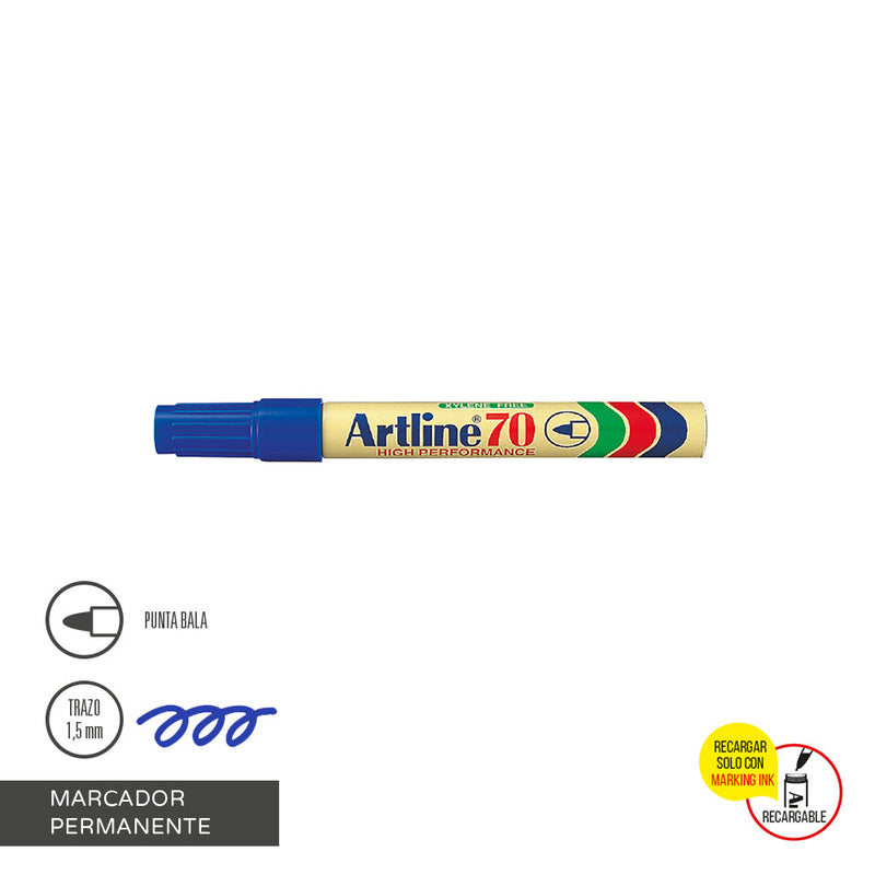 Marcador Permanente Punta Redonda Azul Recargable 70 ARTLINE 