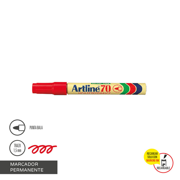 Marcador Permanente Punta Redonda Rojo Recargable 70 ARTLINE Rojo 