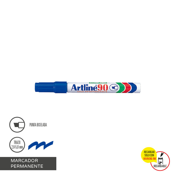 Marcador Permanente 90 Punta Biselada Azul Recargable ARTLINE 