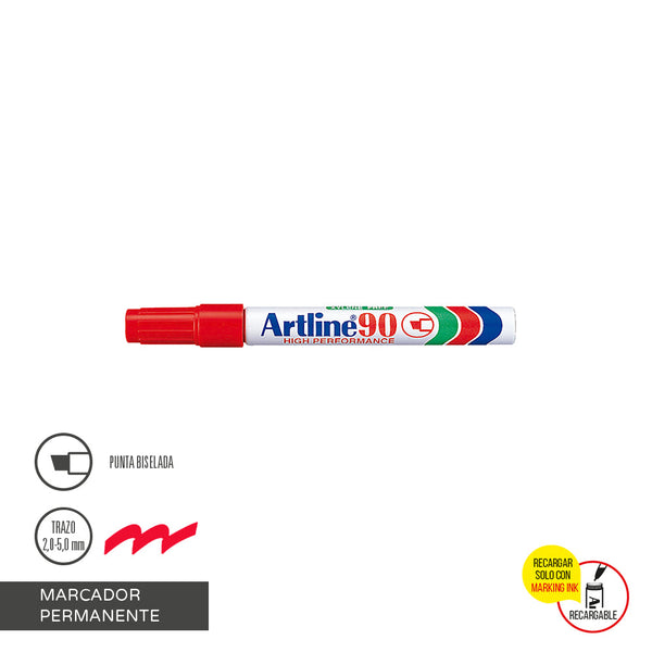 Marcador Permanente Punta Biselada Rojo Recargable 90 ARTLINE Rojo 