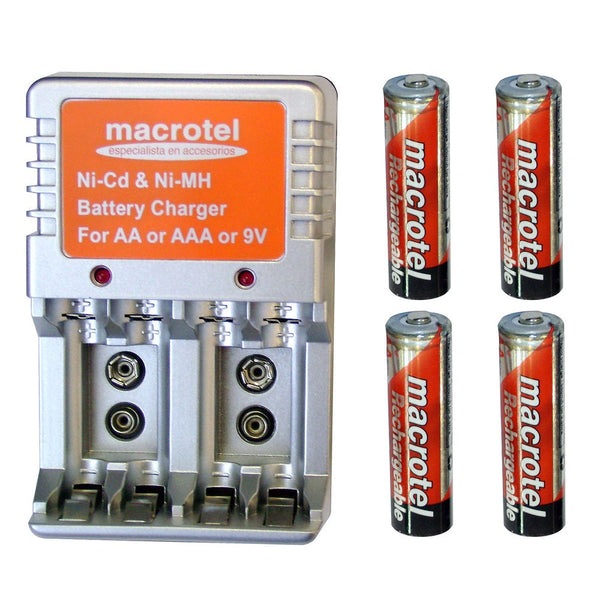 Cargador De Pilas Aa/ Aaa + 4 Pilas 2000Ma 9 Vol MACROTEL 
