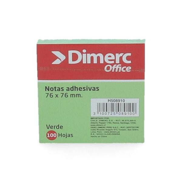 Nota Adhesiva Verde Pastel 654 Block 7.6 X 7.6 Cm 1 Un X 100 Hojas DIMERC Verde Pastel 