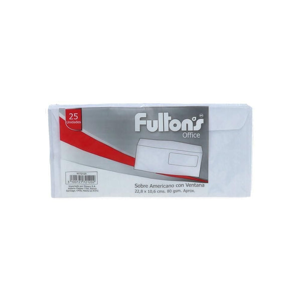 Sobre Americano Blanco Con Ventana 80 gr 25 Un FULTONS 