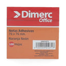 Nota Adhesiva 7.6 X 7.6 cm 1 Un X 100 Hojas Naranjo Neon 654 DIMERC 