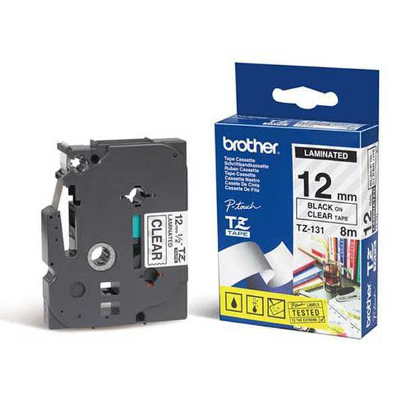 Cinta Tze-131 Negro/Transparente 12 mm (0.47") X 8 mt (26.2') BROTHER Negro / Transparente 