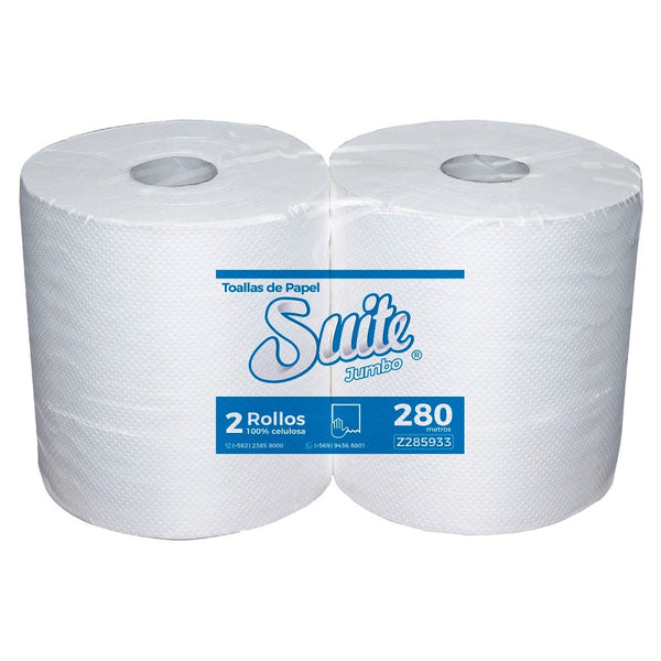 Toalla Papel Jumbo 2X280 Mt Hoja Simple Extra Blanca SUITE 