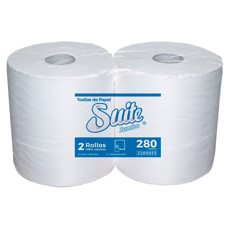 Toalla Papel Jumbo 2X280 Mt Hoja Simple Extra Blanca SUITE 