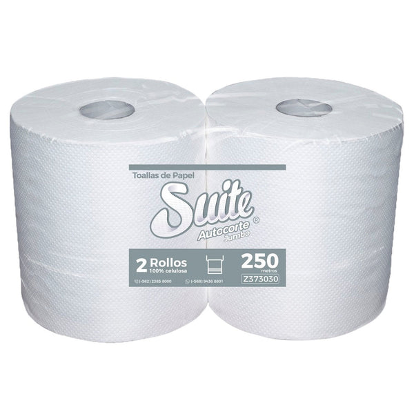 Toalla Papel Jumbo Hoja Simple Autocorte Extra Blanca 250 mt 2 Rollos SUITE 